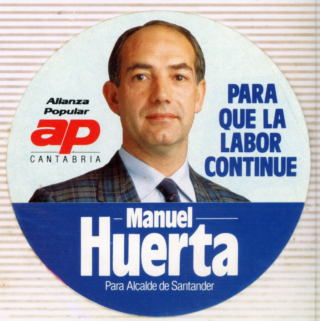 Pegatina electoral de Manuel Huerta a la Alcaldía de Santander en 1991.