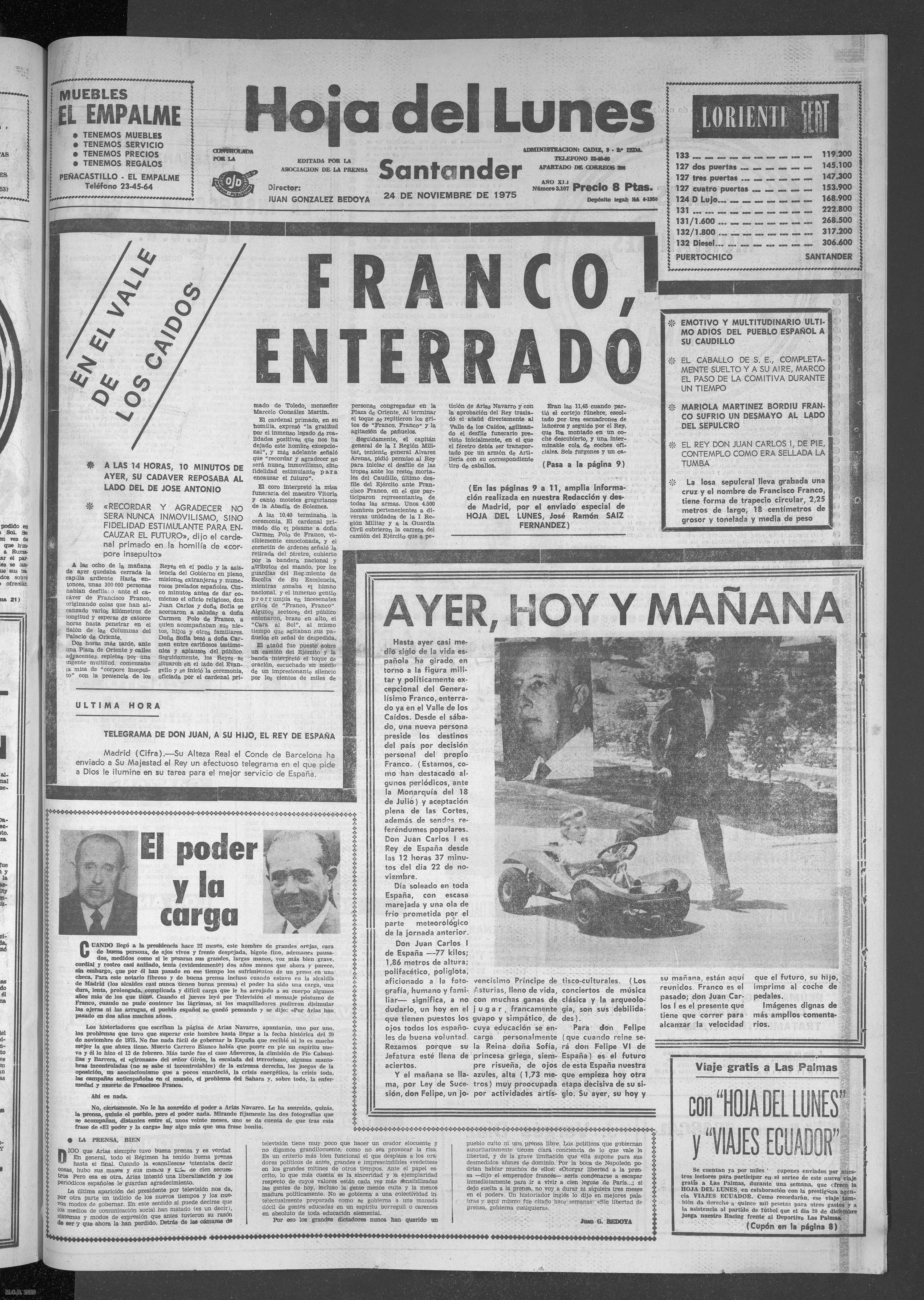 Hoja del Lunes 19751124 Franco enterrado