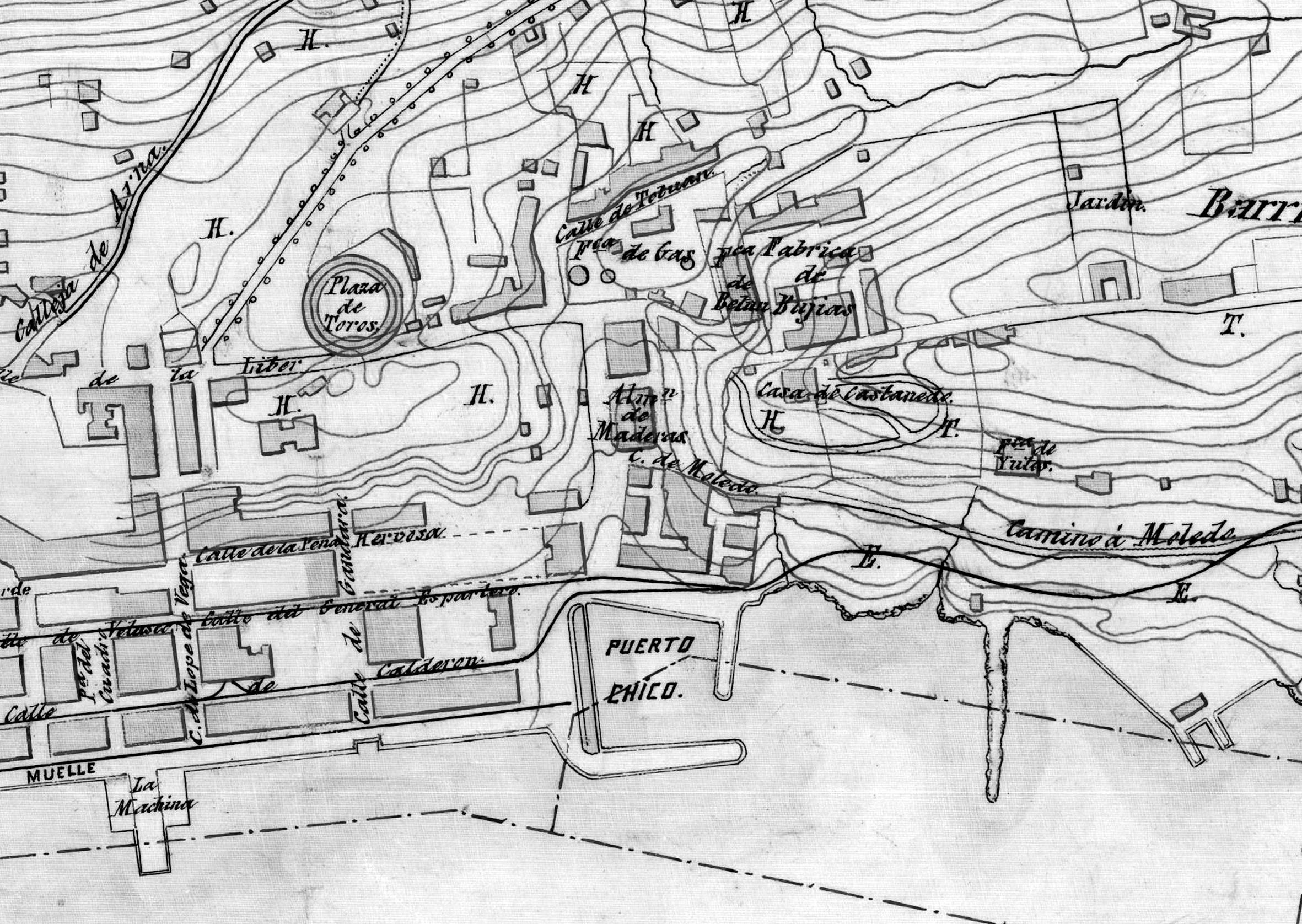 Fragmento del plano de Santander de 1883. Biblioteca Virtual de Defensa